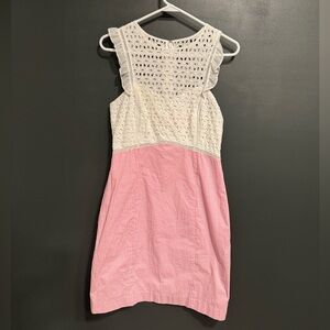 Lilly Pulitzer Alivia Eyelet Havana Pink Yarn Dye Seersucker Fit & Flare Dress 6